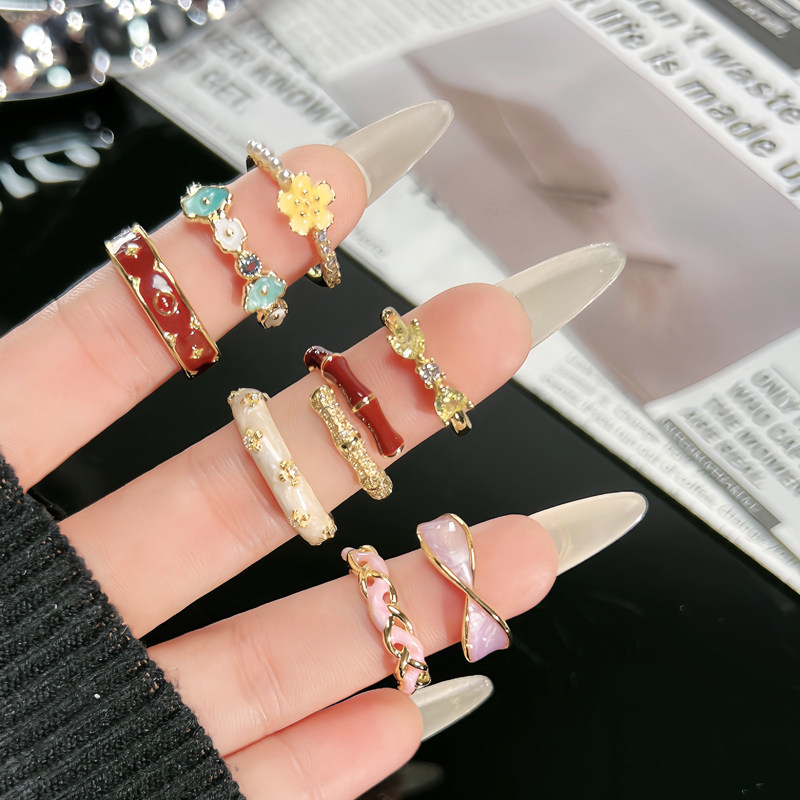 2025 New Product Niche Unique Personalized Enamel Oil Drop Ring Girls Light Luxury Fashion Versatile High-end Ring