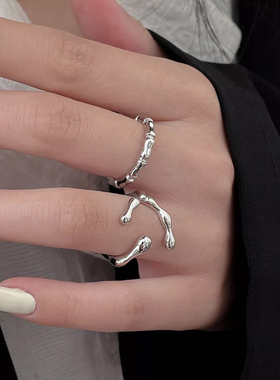 简约个性几何形竹节开口戒指错位小众设计高级感轻奢网红韩国指环