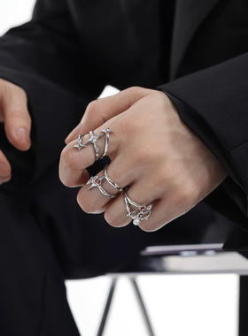 不规则双层镂空星芒开口戒指无性别朋克潮酷高级感个性时尚食指环