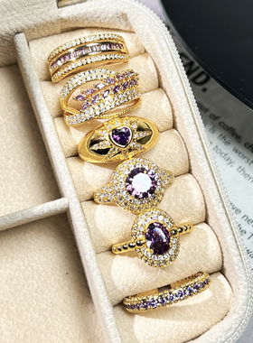 紫气东来中古老钱风紫钻奢华新款开口戒指女镂空高级感甜酷指环潮
