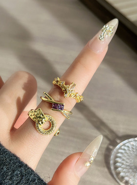 精致时尚设计感交叉方钻气质开口戒指女冷淡风轻奢高级感甜酷指环