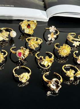 巴洛克轻奢高级感立体花朵戒指女法式冷淡风小众设计感精致指环潮