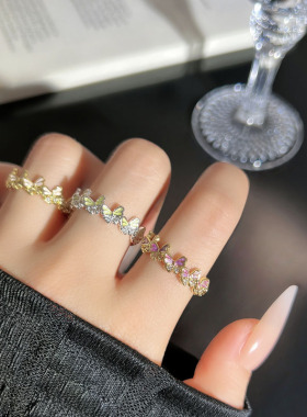 森系冷淡风气质蝴蝶珐琅碎钻开口戒指女小众高级感时尚甜酷指环潮