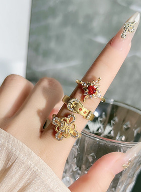 新中式国风编织中国结拉丝气质开口戒指女时尚皮带扣个性小众指环