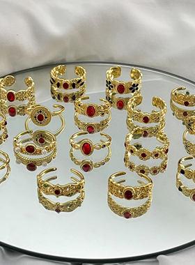 复古珐琅花丝戒指女新中式古法花朵国潮编织蕾丝气质甜酷食指戒潮