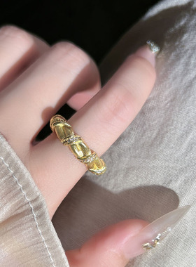 竹影金环设计感宫廷风竹节纽带麻花拉丝戒指女编织复古轻奢食指戒