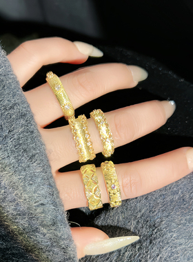 复古花边拉丝几何简约高级感精致开口戒指女时尚轻奢冷淡风食指戒