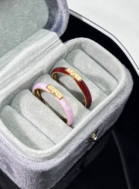 秋冬新款甜酷珐琅红色滴釉细圈简约开口戒指女时尚高级感小众指环