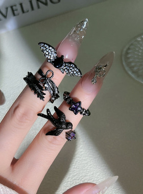 新款暗黑羽毛翅膀个性开口戒指无性别风燕子朋克嘻哈高级感指环潮