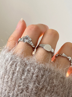 小众设计感锆石纹理质感冷淡风开口戒指女个性时尚星星食指戒极简