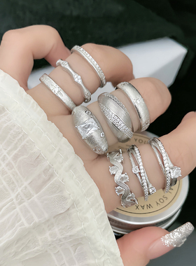 新款复古气质拉丝微镶开口戒指女冷淡风小众高级感简约精致食指环