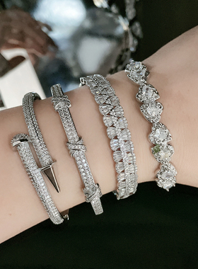 经典交叉满钻气质手镯时尚钉子满钻欧美高级感手环轻奢质感手饰潮