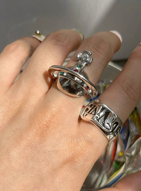 小众立体土星不规则字母滴釉开口戒指女无性别复古ins个性指环潮