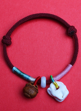 真桃木儿童宝宝成人护身红绳手链