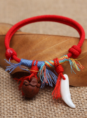桃木狗牙编织儿童孕妇红绳手链