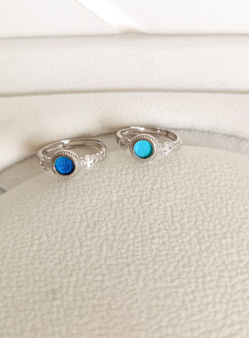 S925银镀白金可调节仿点翠戒指