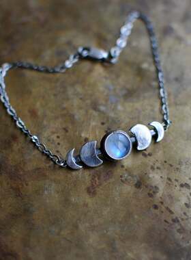 新月月亮天体月相月长石凸圆手链