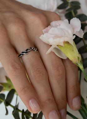 纯银波西米亚复古叶子树枝戒指