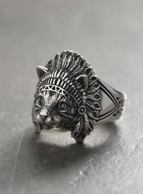 猫咪戒指纯银印第安土著复古情侣