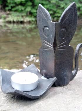 手作猫咪烛台首饰托盘钥匙收纳架