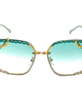 美国代购手作绿色渐变金属丝墨镜