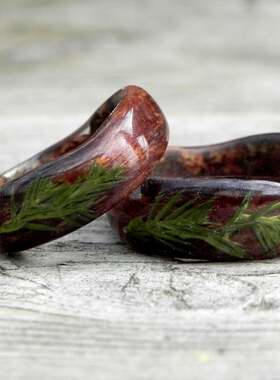 绿色森林树脂天然木环杜松戒指