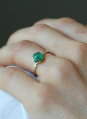 女银天然翡翠祖母绿宝石戒指镶嵌