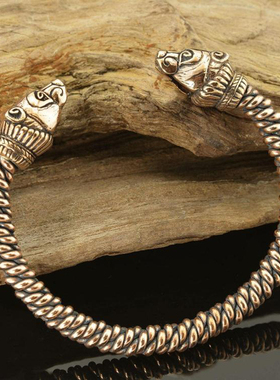 复古男青铜动物熊头手镯开口环