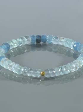 复古天然海蓝宝石手链圆珠刻面