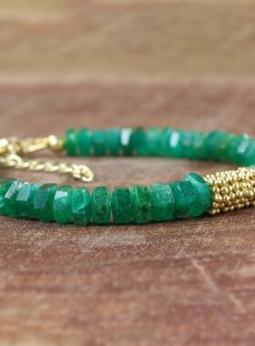 天然祖母绿宝石纯银黄金填充手链