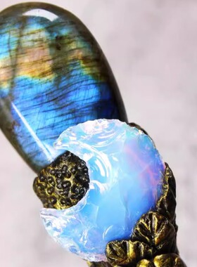 英国代购Crystal㊣ 手作青金石水晶拉长石海蓝宝黄铜轴新月水晶棒