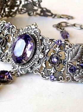 坦桑石紫色水晶花丝镀纯银项链