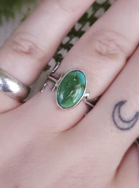 手作绿松石镶嵌橡树叶纯银戒指