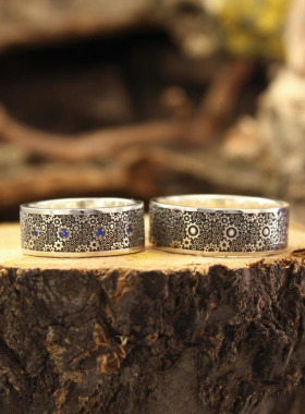 情侣纯银天然蓝宝石结婚对戒戒指