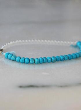 波西米亚天然绿松石纯银手链精致