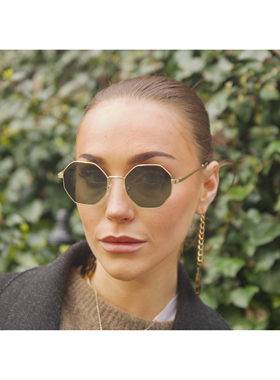 八角绿色偏光镜吊坠链条太阳眼镜