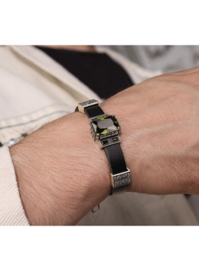 蓝色托帕石黄水晶锆石真皮手链