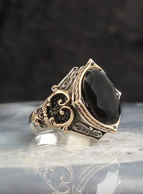 绿色锆石镶嵌925纯银男士戒指