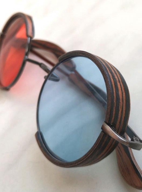 乌木木质红色蓝色双色太阳眼镜