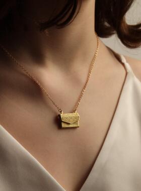 个性化金色信封式照片盒子项链