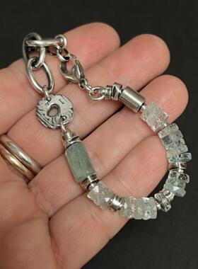 海蓝宝石天河石串珠纯银女士手链