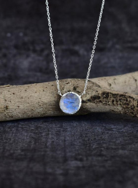 纯银真正彩虹月光石宝石项链镶嵌