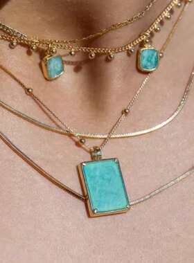 美国代购手作海蓝宝镀金项链