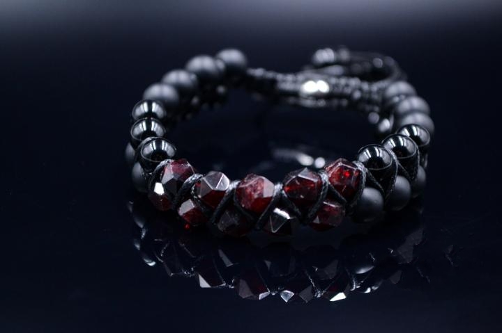 德国代购Bracelet㊣手作天然石榴石黑色缟玛瑙黑色蜡线串珠手链-图3