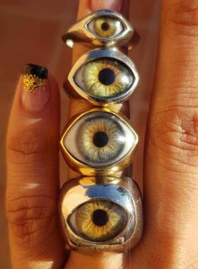 手作哥特绿眼印章戒指可刻字