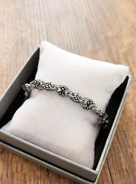 925氧化纯银雕刻花纹男士手链