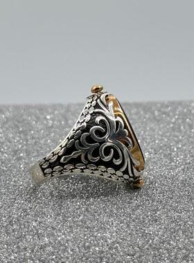 玛瑙石珐琅复古氧化纯银旋转戒指