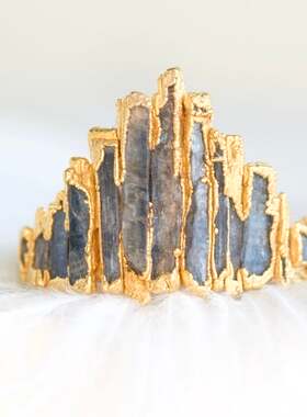 天然蓝晶石皇冠原始水晶戒指结婚