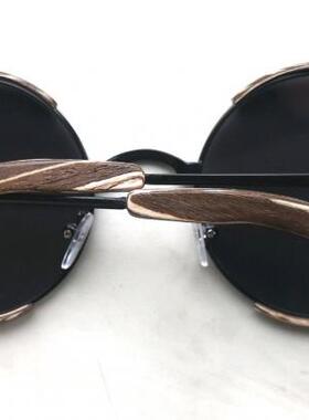 手作复古圆形斑马木质防UV太阳镜