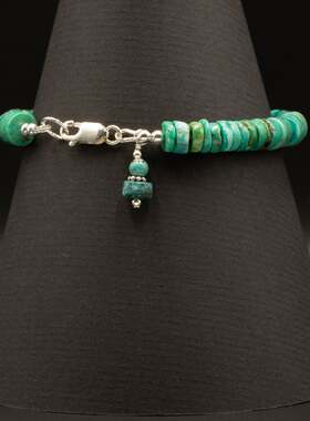 天然绿松石银色蚀刻间隔珠手链